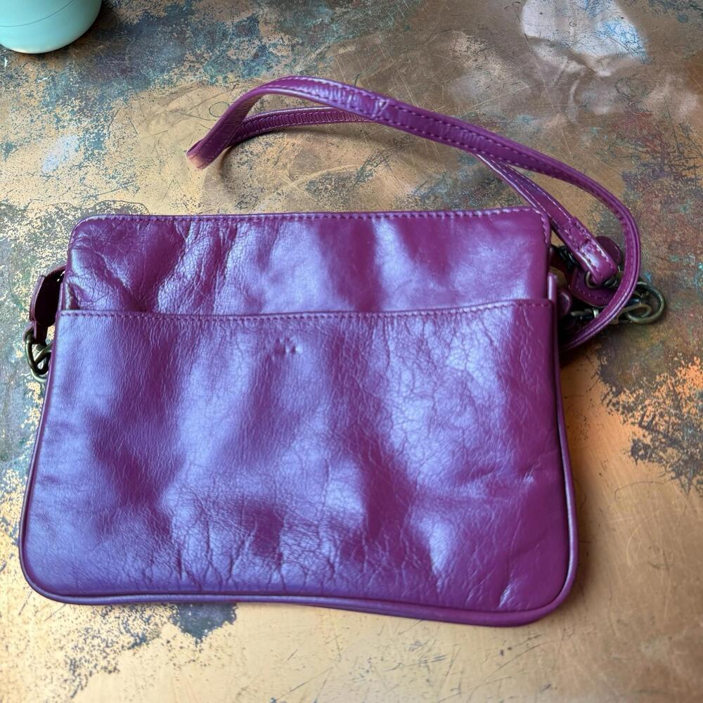 Latico Plum Leather Crossbody Handbag w/ Two Detachable Straps, Made In USA NJ